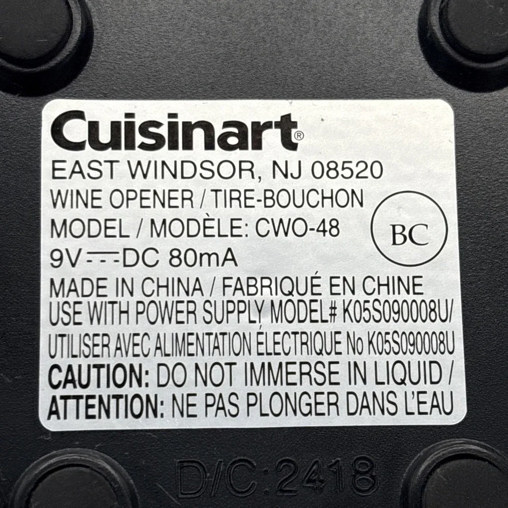 CUISINART Cordless Wine Opener With Foil Cutter - Model CWO-48 - Tested/Working